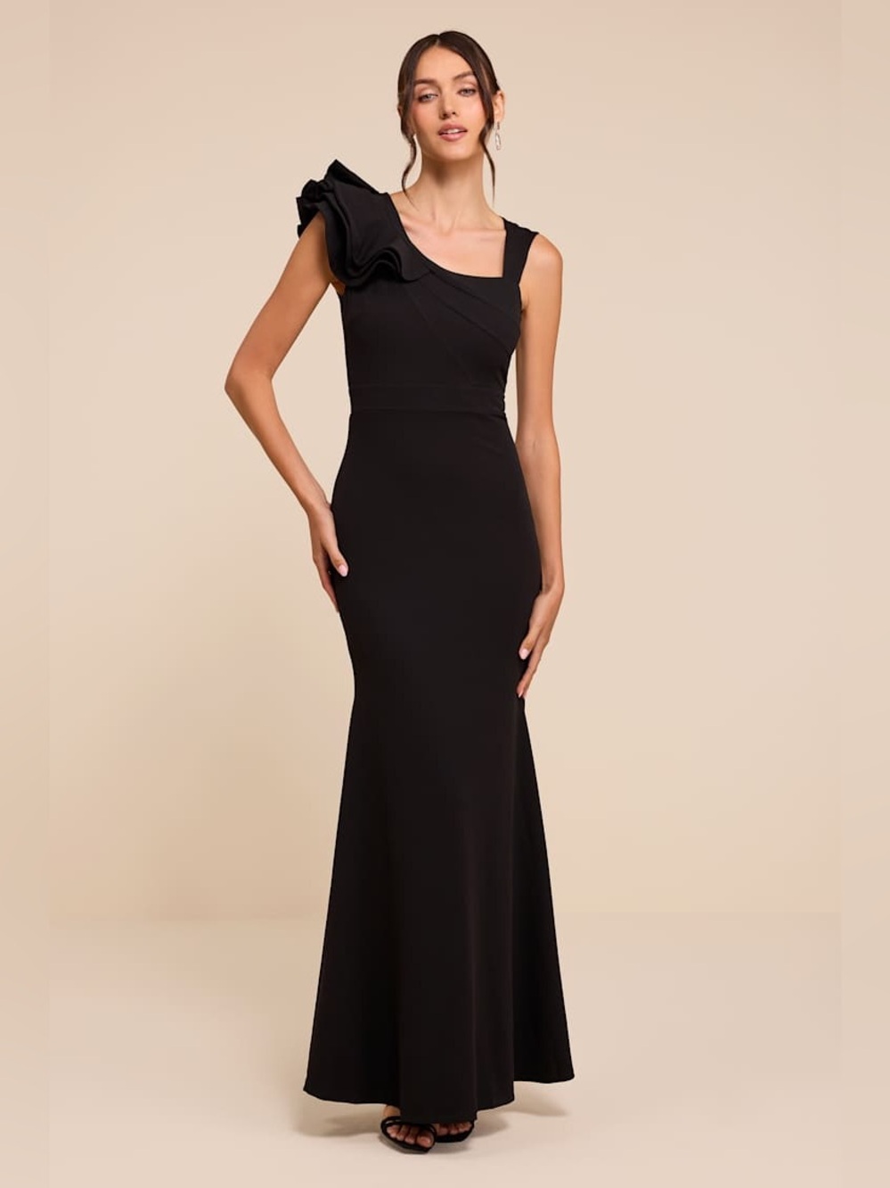Lulus Lucette Black Sleeveless Ruffled Mermaid Maxi Dress XS